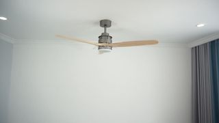 Kipas Langit-langit Kayu Abu-abu Modern Motor DC 52 Inci