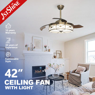 Beli 230v Retractable Invisible Ceiling Fan Dengan Led Light Retro Pure Copper Dekoratif pembuatan online