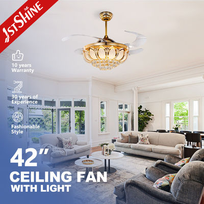 Beli 42 Inch Crystal Retractable Ceiling Fan Light Metal Tembaga ABS Blade pembuatan online