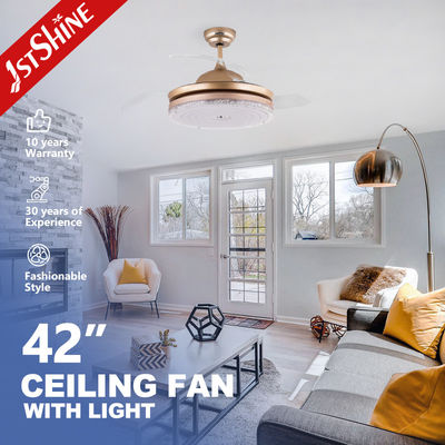 Beli 3 Bilah bening Emas modern ventilator langit-langit retractable Dengan lampu LED pembuatan online