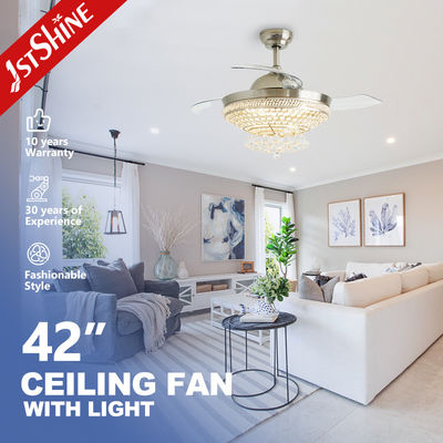 Beli Lampu Kipas Langit-Langit Retractable Mewah Kristal 220V Fandelier Motor DC pembuatan online