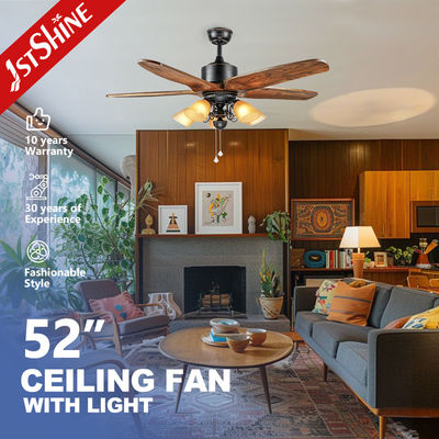 Beli Dukungan Dimmer 52 Inch Fan Langit-langit dengan 5 Bilah Kayu dan Tarik Rantai 110-240V Input pembuatan online