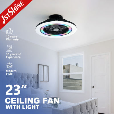 Kamar Tidur Kipas Tanpa Blade Dengan RGB Light Smart APP Hitam Modern Ukuran Kecil Multicolor