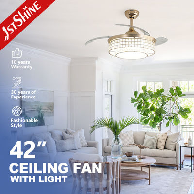 Harga bagus 42 Inch Spaces Saving Retractable LED Ceiling Fan Dengan Lampu Dan Smart App Remote Control on line