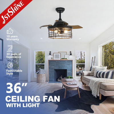 Harga bagus 36 Inch Indoor Steel Cage E27*3 Bulb LED Invisible Ceiling Fan dengan Retractable Blade on line