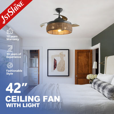 Woven Rattan Cage Ceiling Fan With Light Villatic Invisible Blade Dc 240v