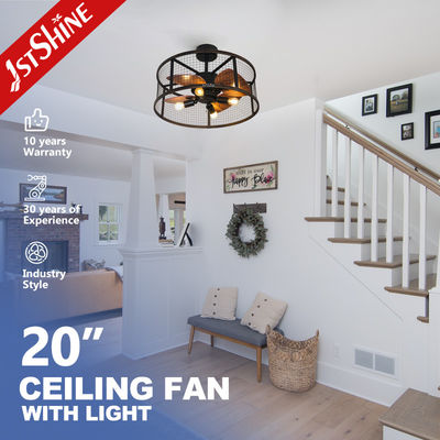 Downrod Mount Remote Control Cage Ceiling Fan 20in Dengan Cahaya