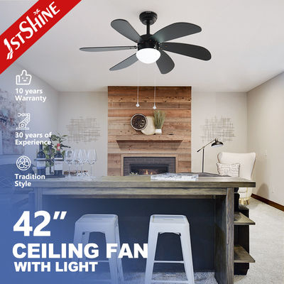 Pull Chain Style 42 Inch LED Ceiling Fan Dengan 6 Balck MDF Blades