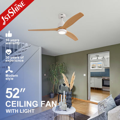 Modern White Wood Grain ABS Blades Ceiling Fan with LED Lighting and DC Power Source