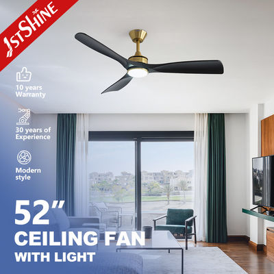 Kipas langit-langit LED modern 52 inci dengan motor DC, pisau ABS Hitam