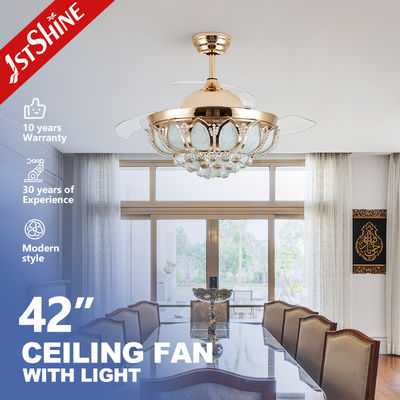 Harga bagus Mode Pengendalian WIFI Crystal LED Ceiling Fan Light dengan Hidden Blades dan Wall Control on line