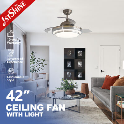 Harga bagus 42-Inch Retractable Blade Ceiling Fan dengan lampu LED terintegrasi dan DC Motor untuk Home Office on line