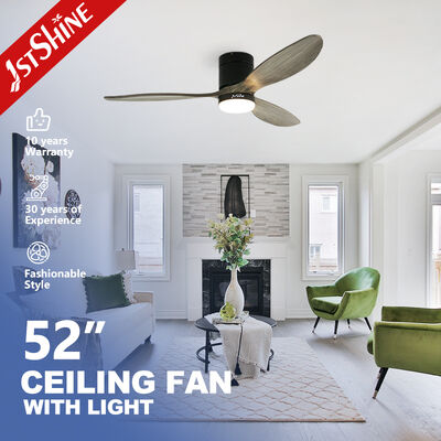 Harga bagus 52 Inch Solid Wood Blades Flush Mount Ceiling Fan dengan Lampu LED untuk Interior Modern On line